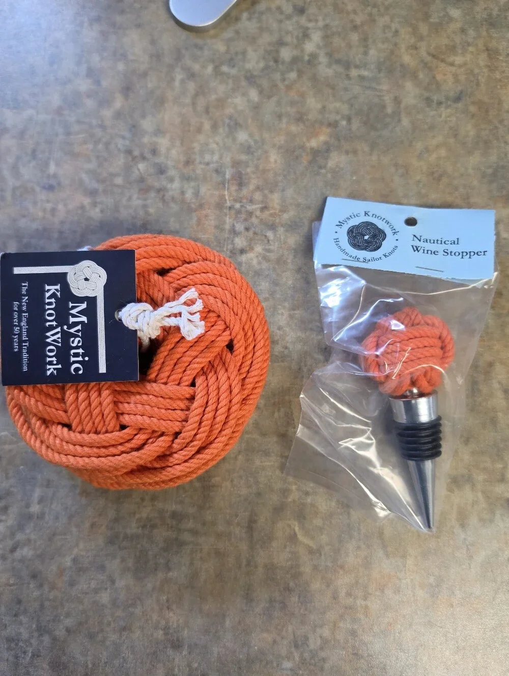 Orange Nautical Rope Coaster and Wine Stopper Set